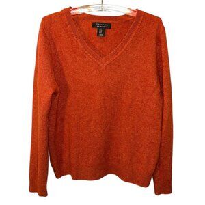 tahari burnished orange 2 ply Cashmere v-neck sweater XL
